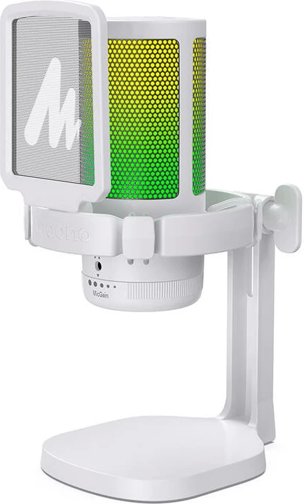 Mikrofon gaming Maono DGM20, kondensator, me ndriçim RGB, i bardhë