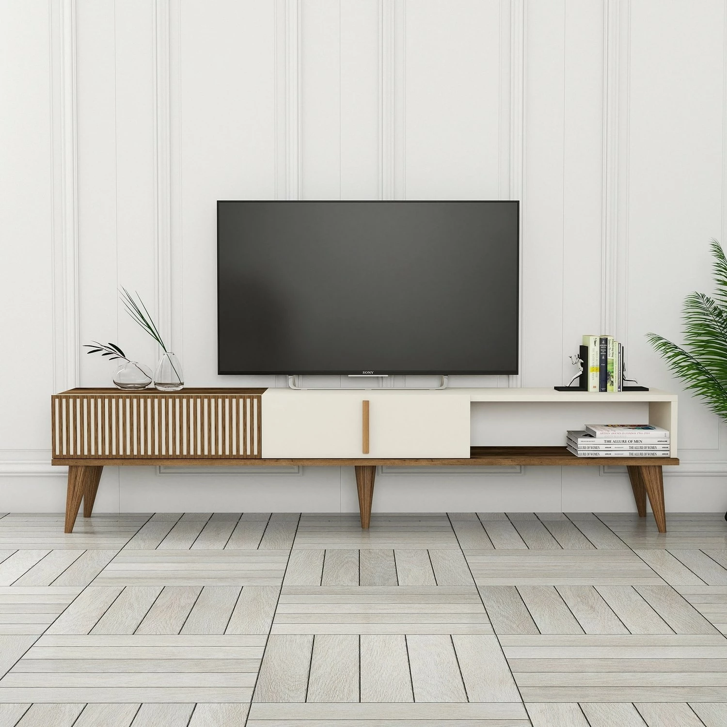 Komodë TV Hanah Home, Milan Alt, ngjyrë arre dhe krem