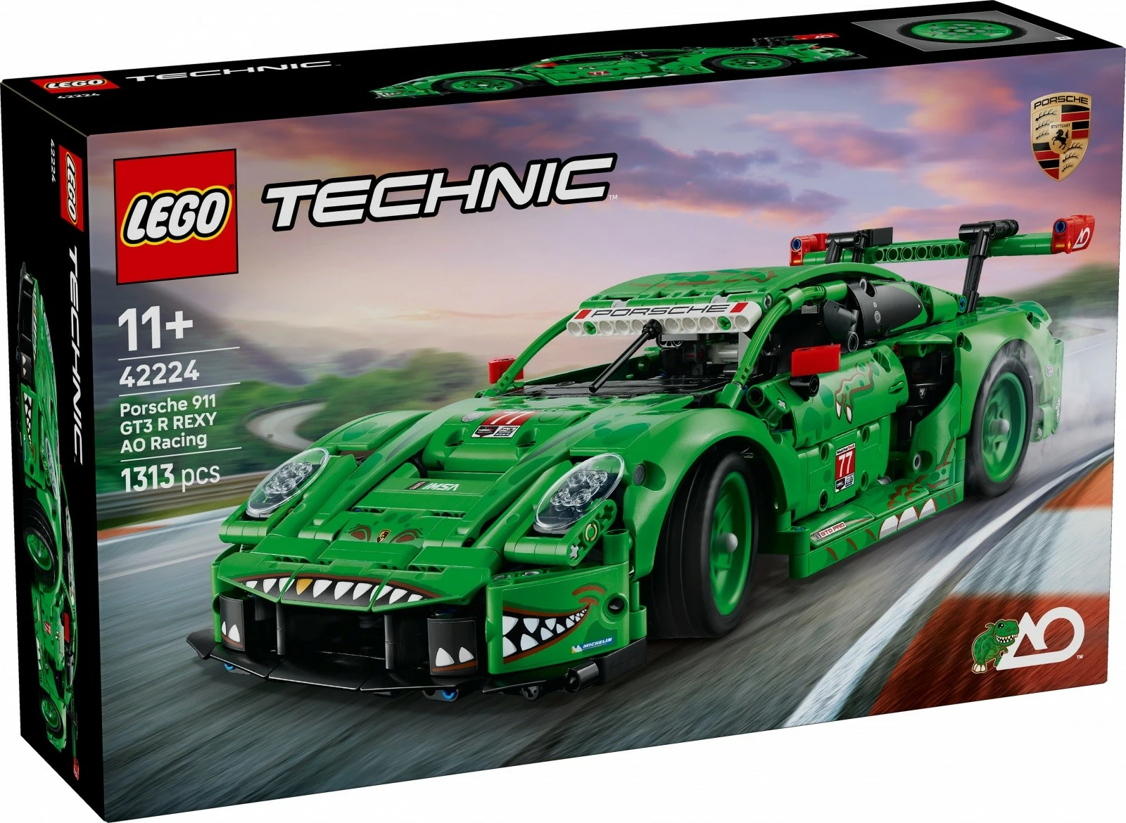 Set blloqe ndërtimi, LEGO Technic, 42224 Porsche 911 GT3 R REXY AO Racing, 1313 pjesë 11+ vjeç, jeshile