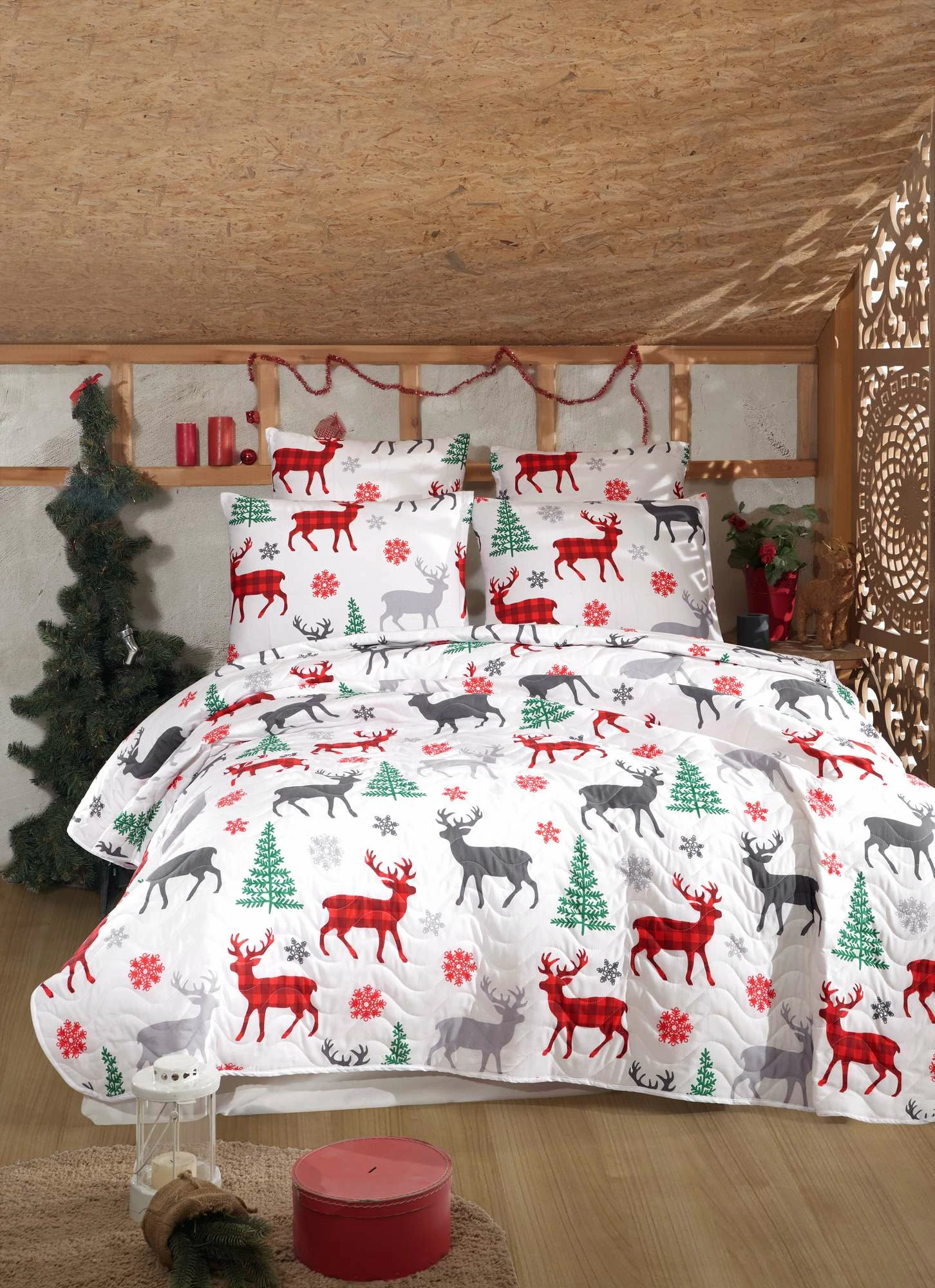 Set mbulesë krevati teke, L'Essentiel Linge de Maison, geyik, e bardhë