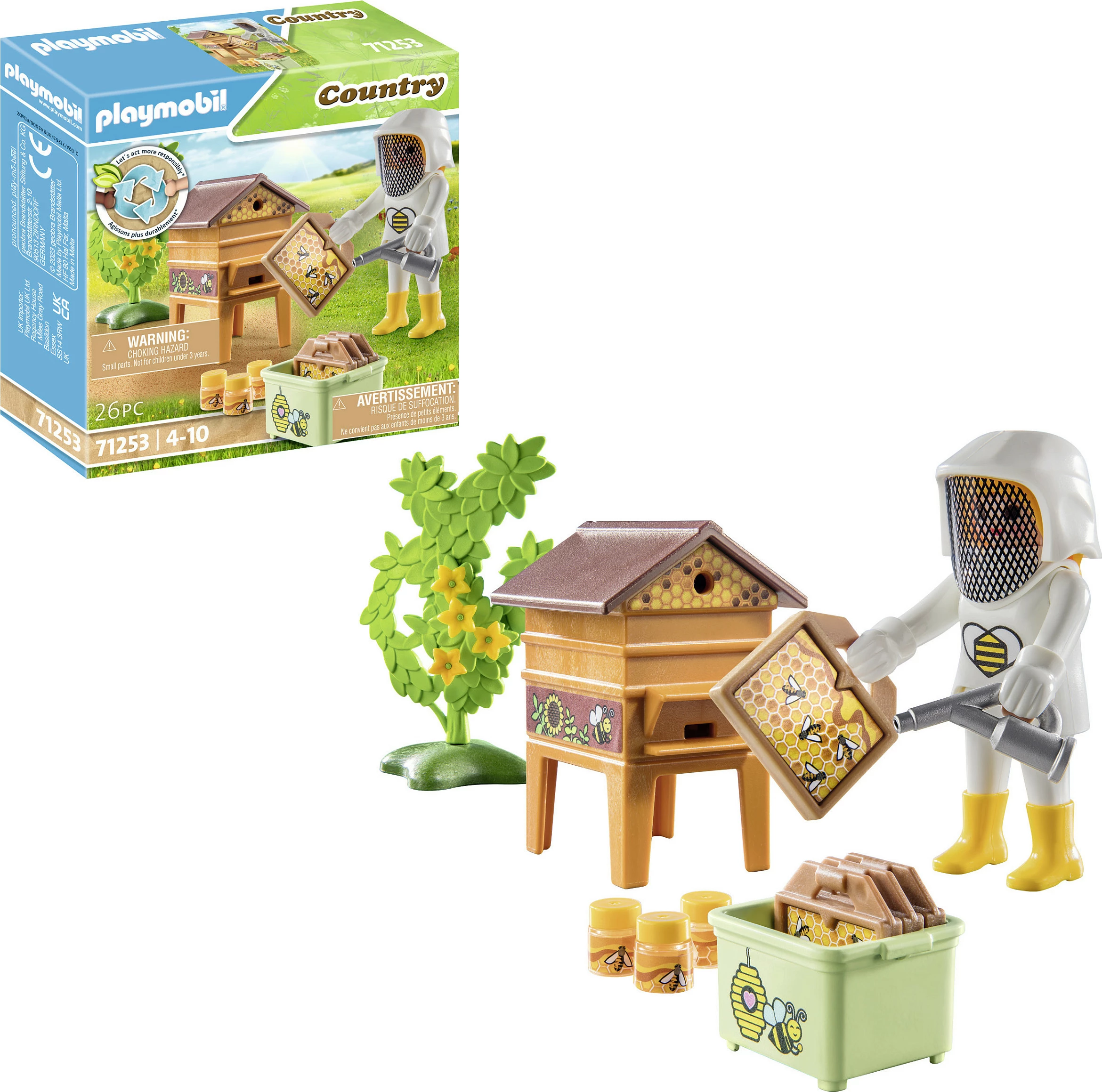 Set figure lodre Playmobil Country 71253, bletar me kosherë bletësh, 26 pjesë, shumëngjyrësh