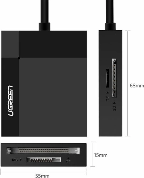 Lexues kartelash UGREEN All-in-One MPN 30333 USB 3.0 0.5m deri 512GB 5Gbps, i zi, Box