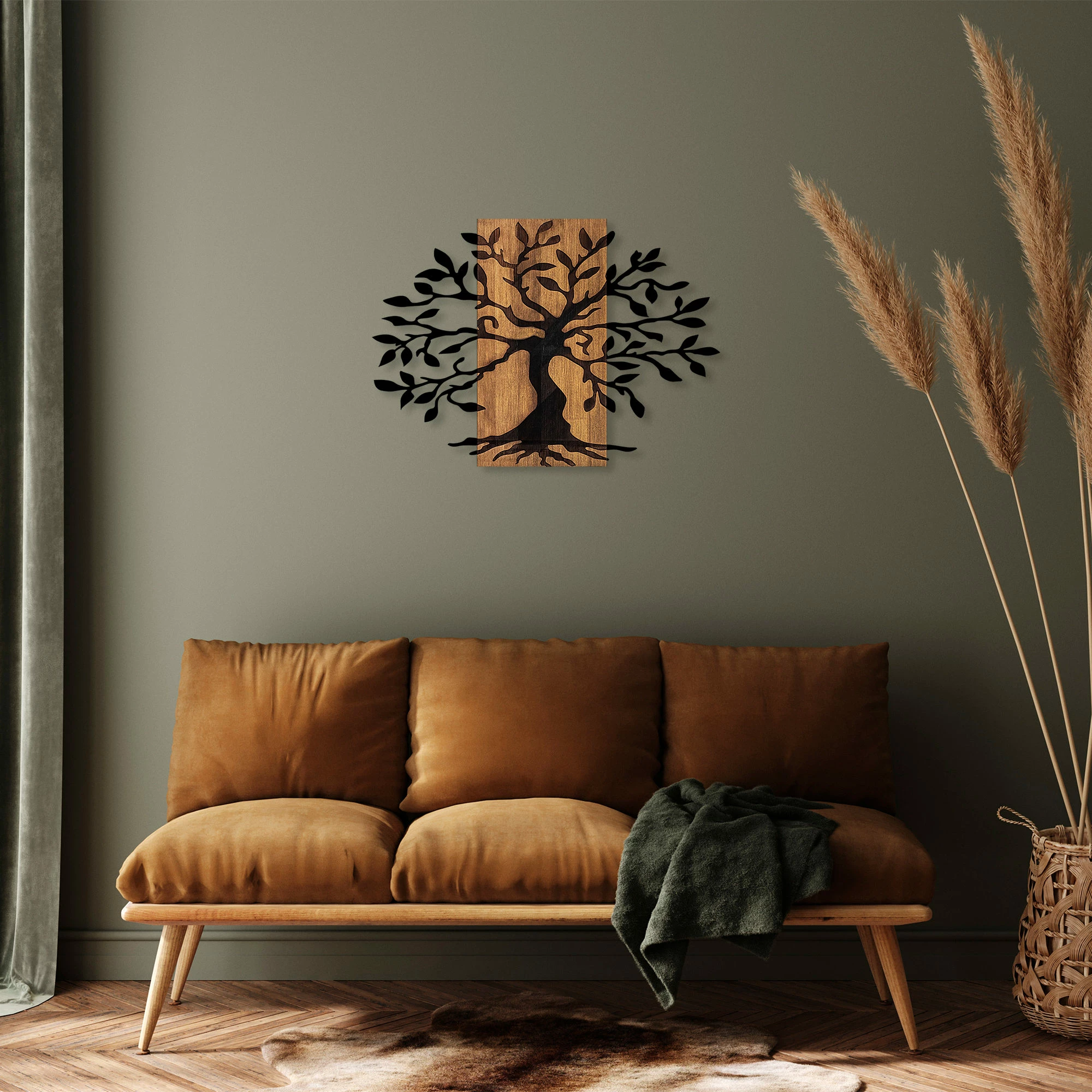 Aksesor dekorativ muri prej druri, Wallity MA-305, ngjyrë arre, e zezë, 58x80cm