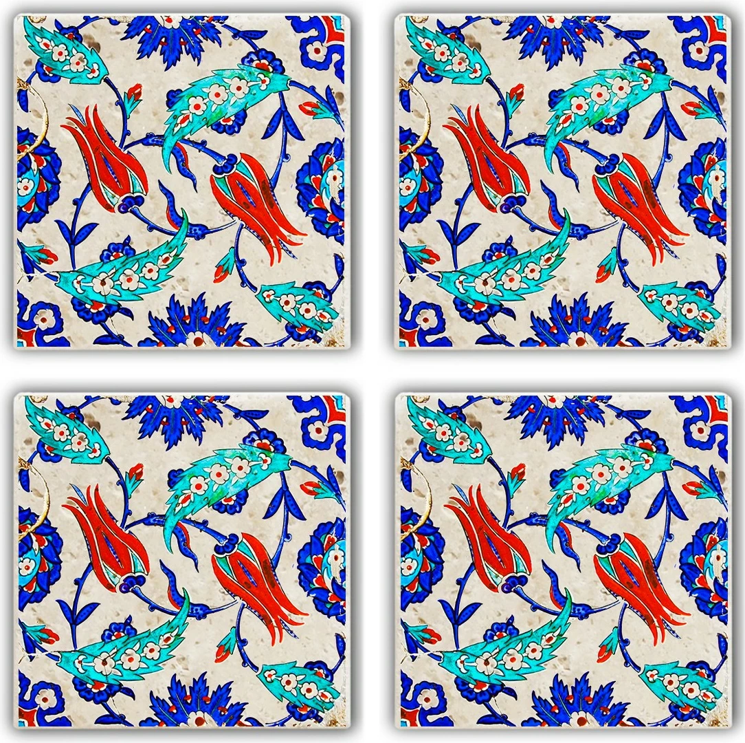 Set nënshtruesesh xhami prej guri natyral, shumëngjyrëshe, 10x10x1cm (4 copë), TAB684054044