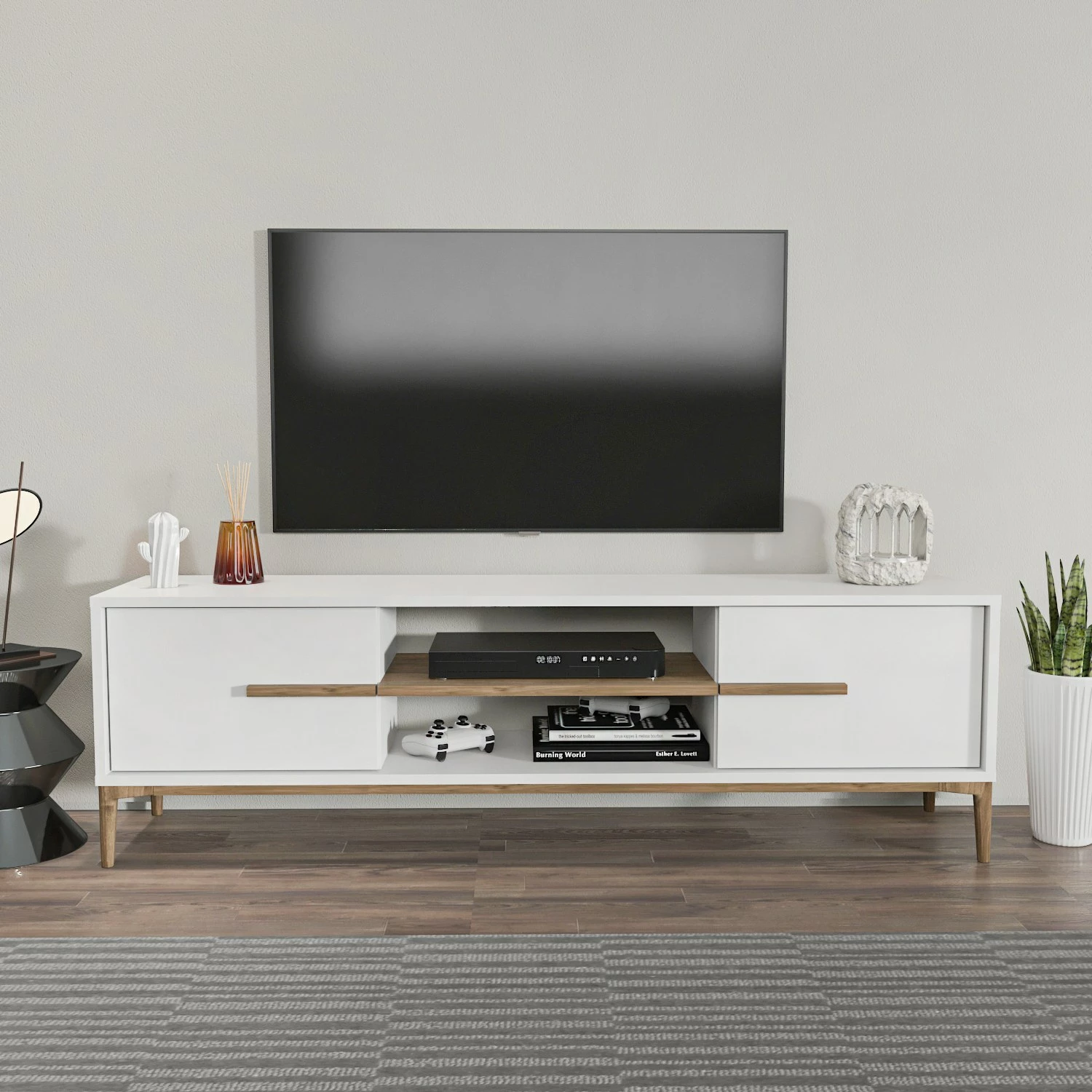 Komodë TV Hanah Home, Eslem, e bardhë dhe arre