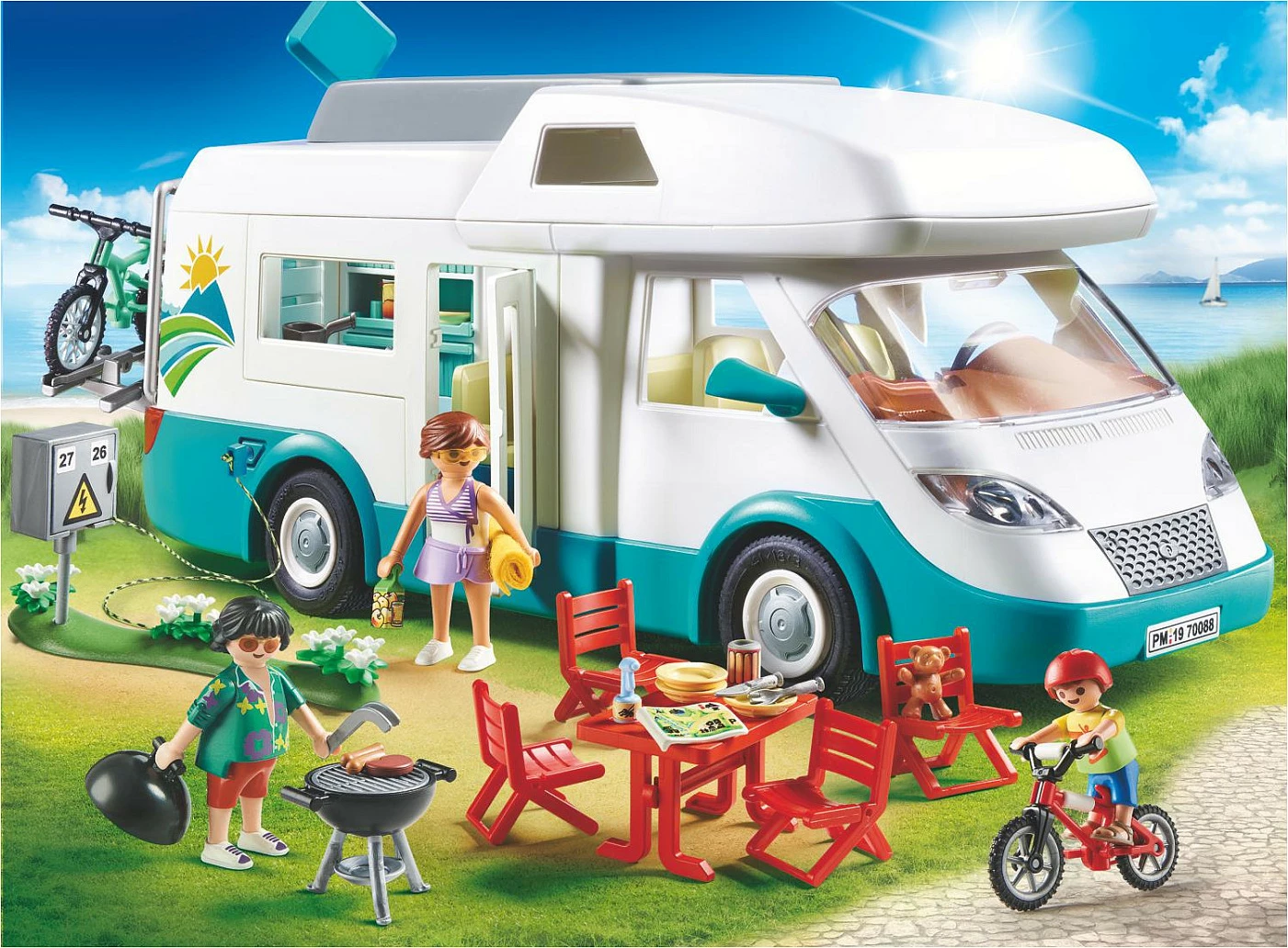 Set lodër Playmobil Family Fun 70088 Wohnmobil familjar, 58 pjesë, 4+, bardhë/tyrkiz