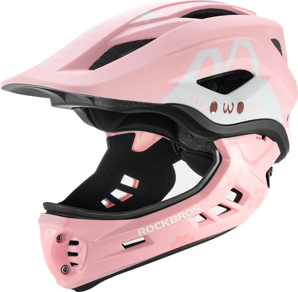Helmetë biçiklete fëmijësh full-face Rockbros TT-32001 Rabbit S (48-52) rozë me mjekër të heqshme