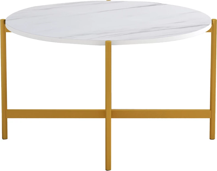 Tavolinë kafeje Aisle, mermer i bardhë, metal i artë, D80x45cm