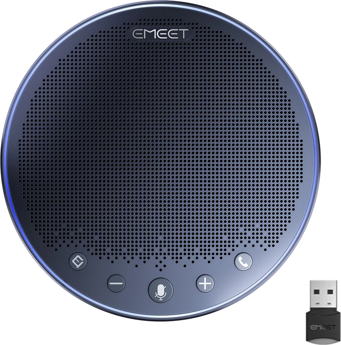 Altoparlant konferencë EMEET OfficeCore M3 (E1101), 4 mikrofona 360°, 5200mAh, Bluetooth 5.0, USB-C, gri e errët, set me adapter A300 + çantë