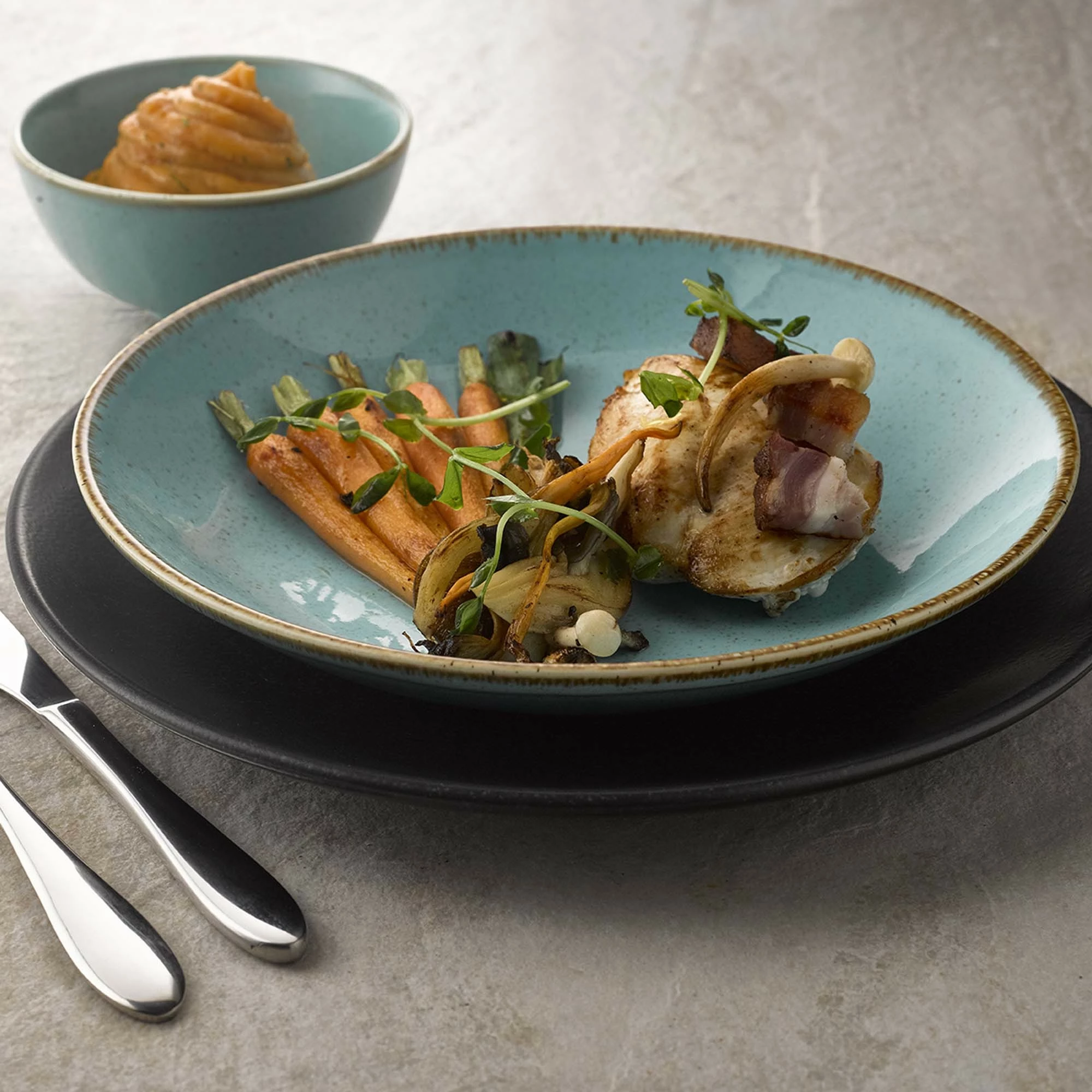 Pjatë me këmbë Porland Seasons Laguna 26 cm (H 6.2 cm) porcelan, blu qielli, set 6 copë