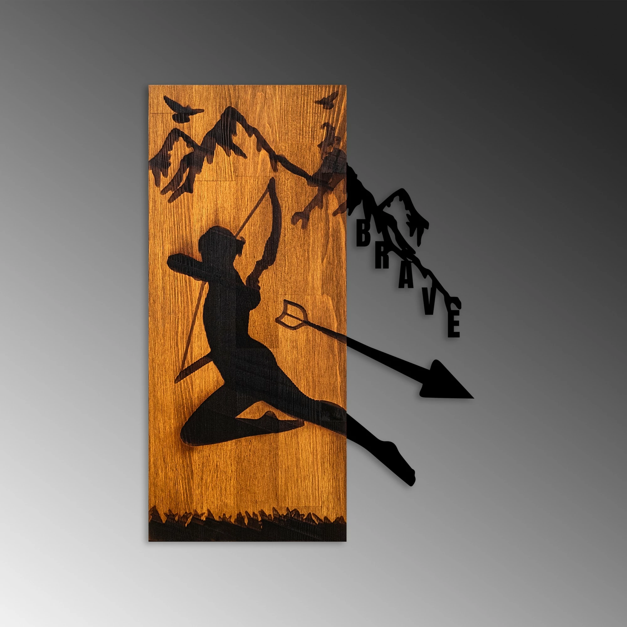 Aksesor dekorativ muri prej druri, Wallity Brave, ngjyrë arre/zezë, 41.5x58x3cm