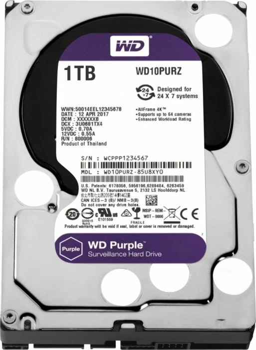 Hard disk intern WD Purple WD10PURZ 1TB 3.5" SATA 6Gb/s 5400rpm 64MB, vjollcë