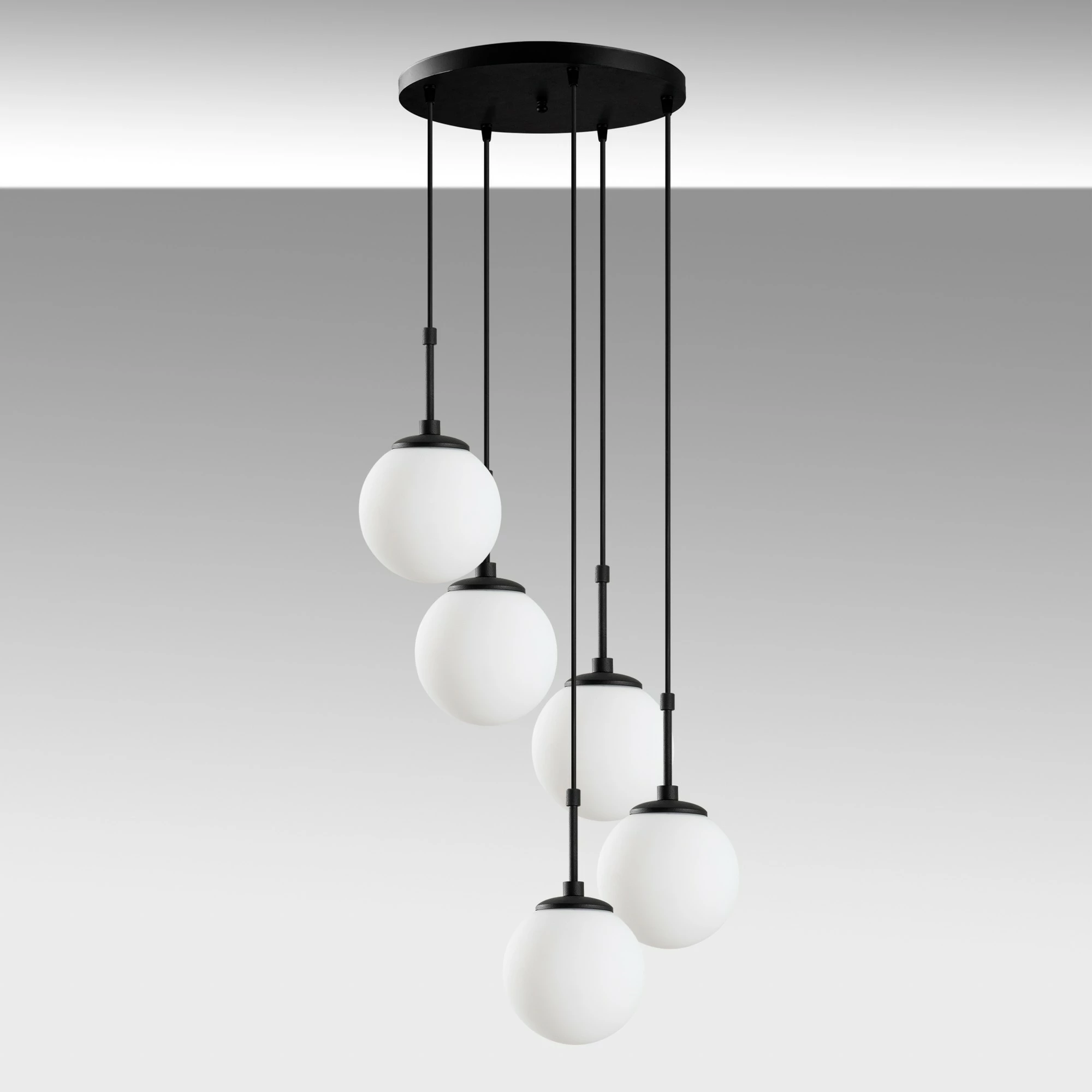 Llambë tavani Opviq, Orbital, e zezë, 5 sfera, 40x40x115cm