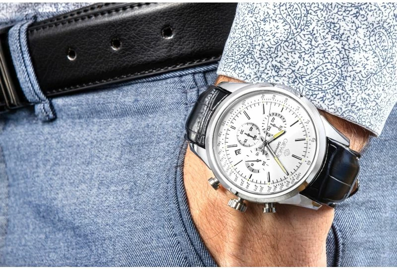 Orë dore meshkuj Giewont GW7650-A1, argjendtë me rrip të zi