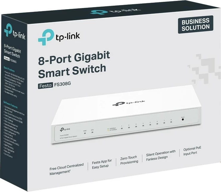 Switch TP-Link Festa FS308G, Managed, L2/L2+, Gigabit Ethernet, PoE, i bardhë