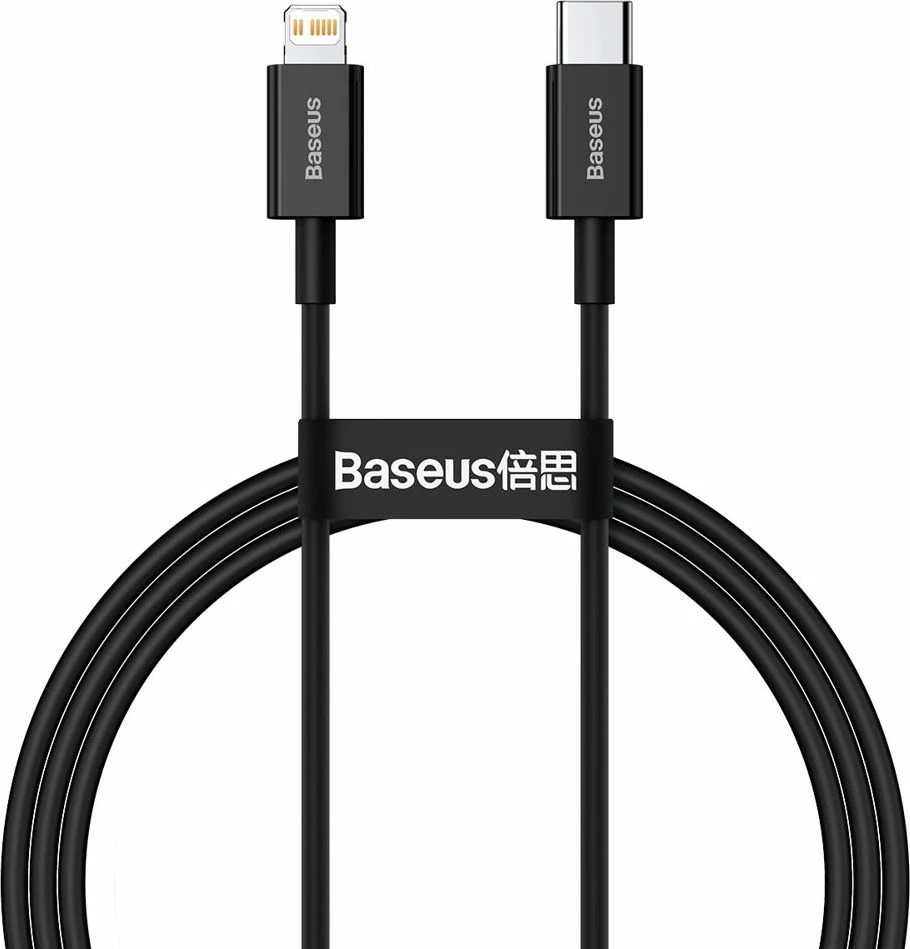 Kabllo USB-C - Lightning Baseus Superior BSU2666BLK, 1 m, PD 20 W, 480 Mbps, e zezë, 1 copë