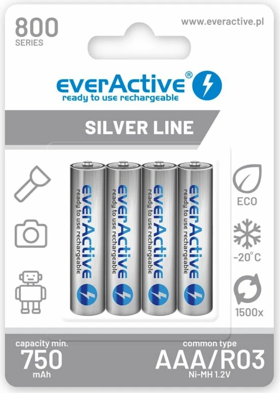 Bateri të rikarikueshme everActive EVHRL03-800, set 4 copë