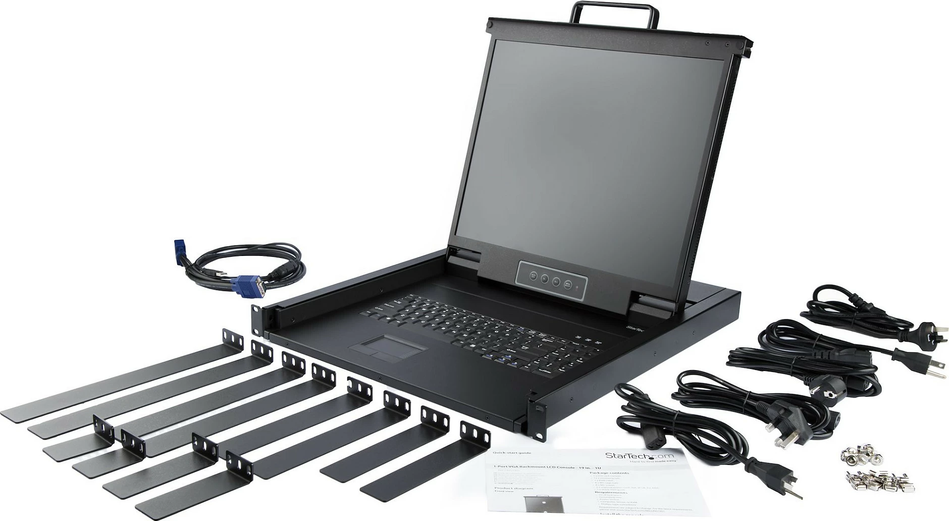 Konzolë KVM rackmount StarTech RKCONS1901, 19" LCD, 1U, VGA single port, USB, zezë