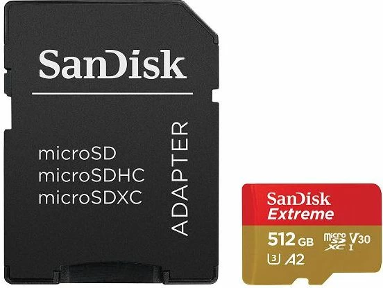 Kartelë memorje microSDXC SanDisk Extreme SDSQXAV-512G-GN6MA 512GB UHS-I A2 U3/V30 me adapter SD, e kuqe/ari