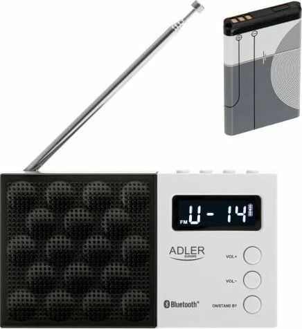 Radio digjitale PLL Adler AD 1908 AM/FM, Bluetooth 5.0, USB/SD, 20 memorje stacionesh, bateri 800 mAh, e bardhë