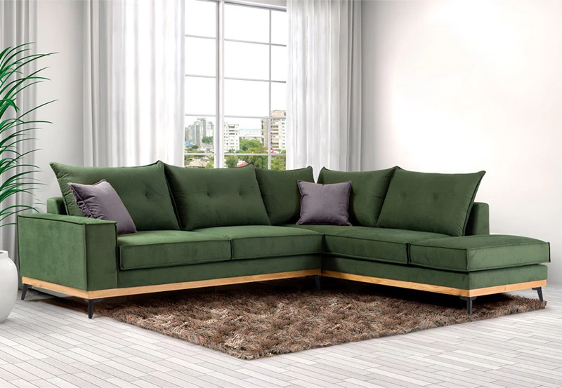 Divan qoshe luksoz II, kënd i majtë, pëlhurë cypress-karbon, 290x235x95cm