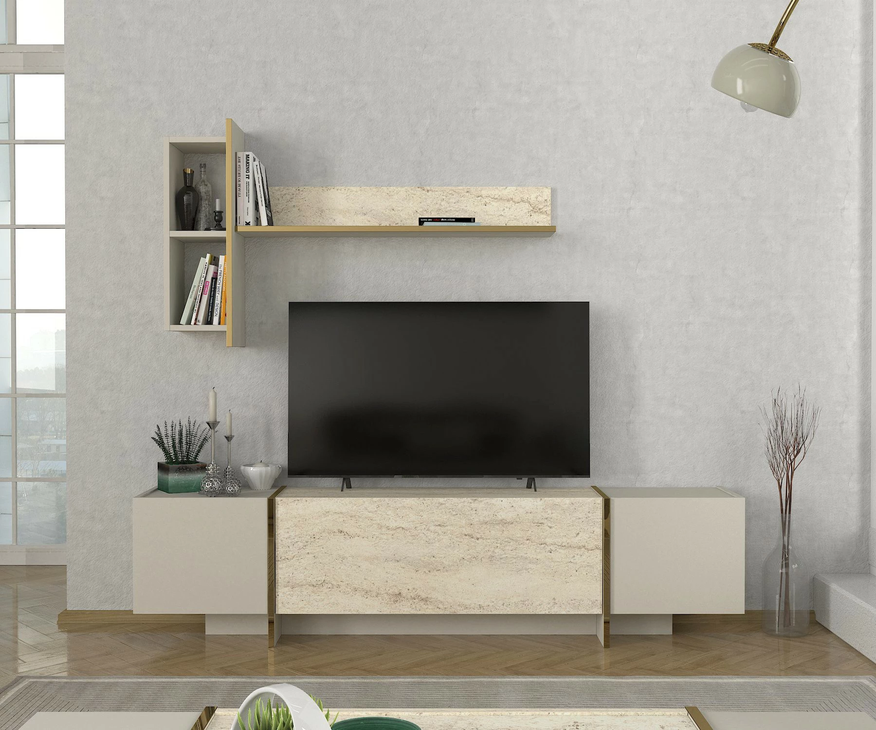 Njësi TV Skye Decor, ngjyrë travertin-sandstone, Veyron