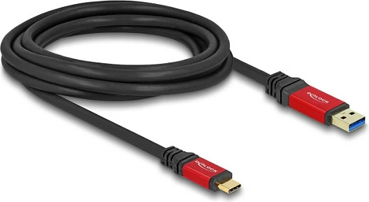Kabllo USB DeLOCK USB-A në USB-C, USB 3.2 Gen 2, 10 Gbps, 3 m, kuqe/zi