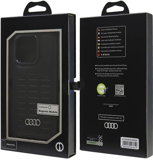 Mbështjellës Audi Synthetic Leather MagSafe për iPhone 16 Pro 6.3", i zi