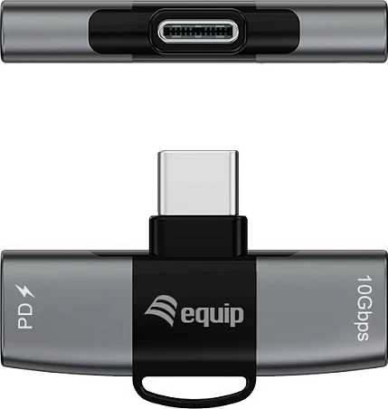 Adapter USB-C OTG Equip 133479, 2në1, PD 100W, 10Gbps, 2x USB-C, gri