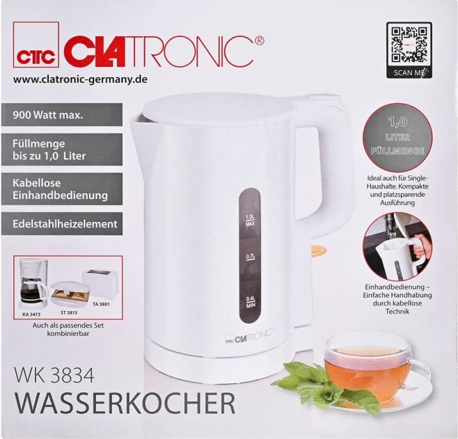 Çajnik elektrik Clatronic WK 3834, i bardhë