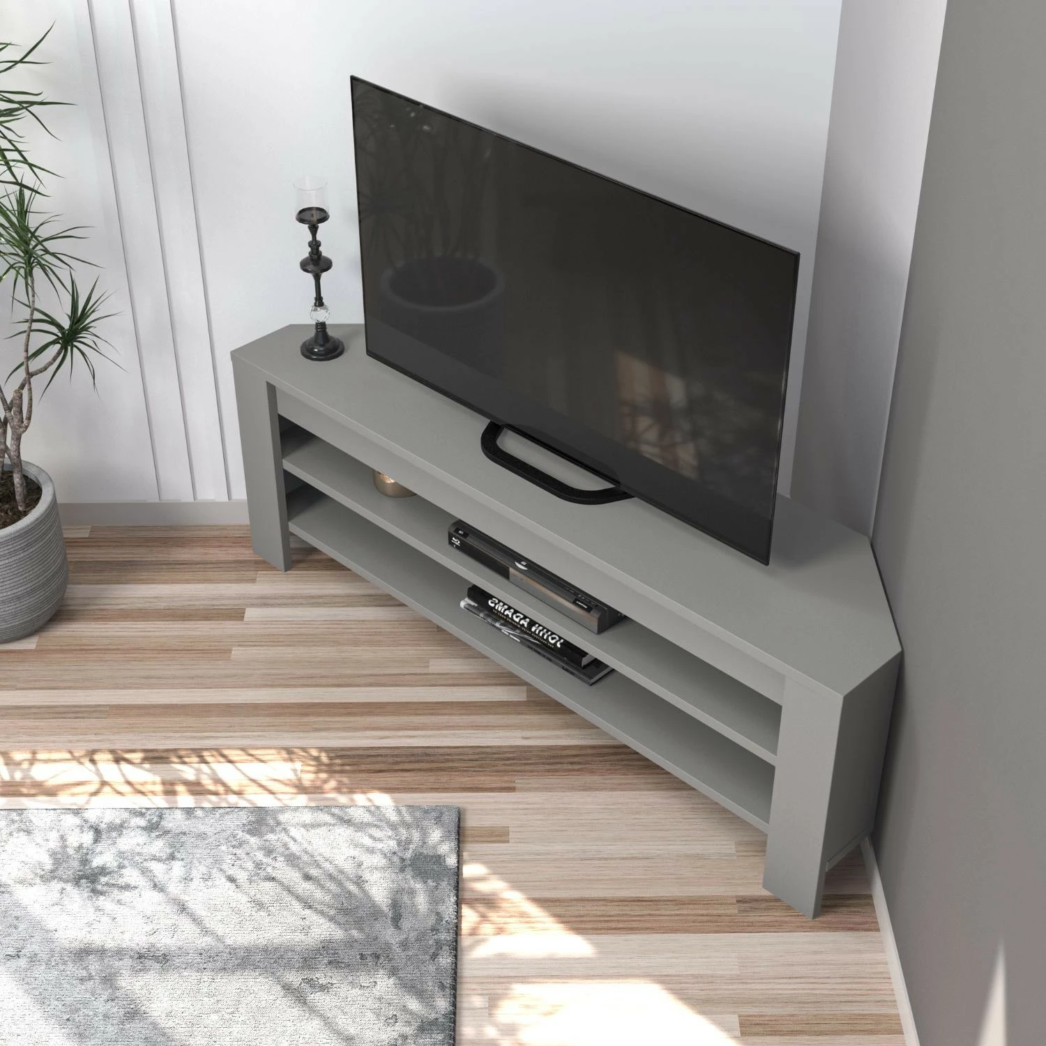 Komodë për TV Hanah Home, qoshe, ngjyrë gri