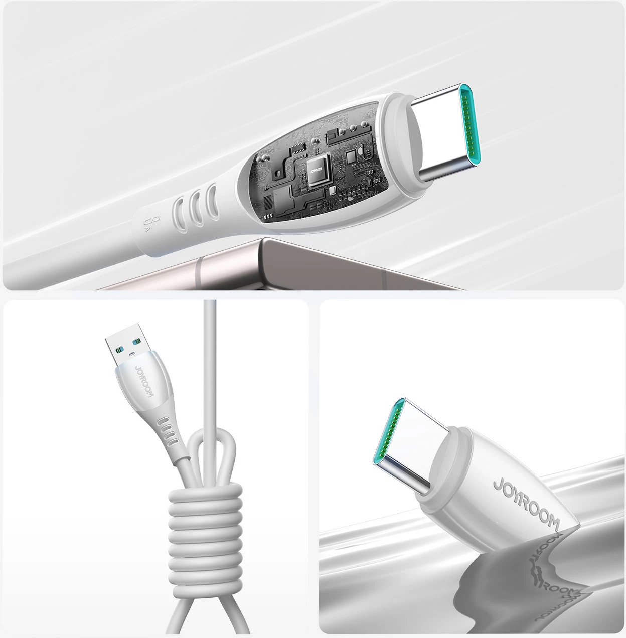 Kabllo Joyroom S-A59 Vibrant Series USB-A–USB-C 1.2 m 3A USB 2.0 480 Mbps, e bardhë, me kuti