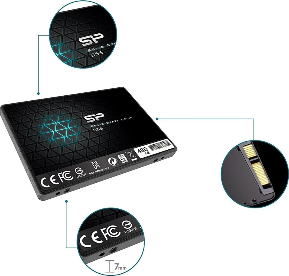Disk Silicon Power Slim S55, 2.5", 480GB, Serial ATA III TLC