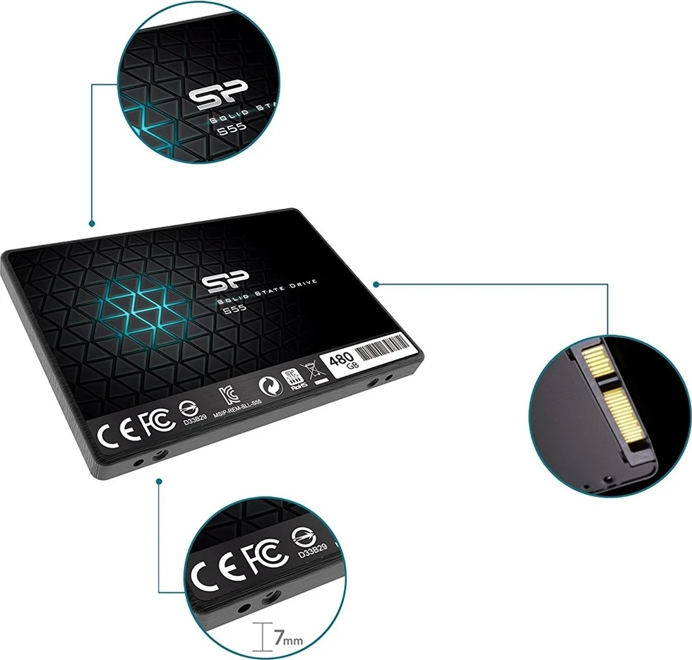 Disk Silicon Power Slim S55, 2.5", 480GB, Serial ATA III TLC