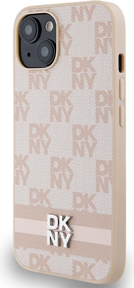 Mbështjellës DKNY Checkered Mono Pattern & Printed Stripes për iPhone 15 Plus / 14 Plus, Rozë