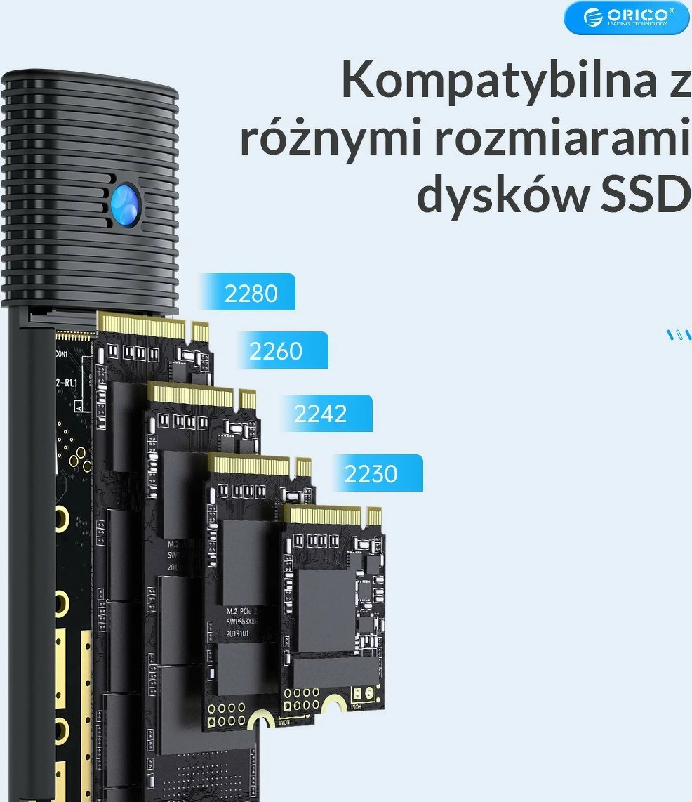 Kasë eksterne për SSD M.2 Orico PWDM2-G2-BK-EP, USB-C 3.2 Gen 2 10Gbps, NVMe/SATA, e zezë