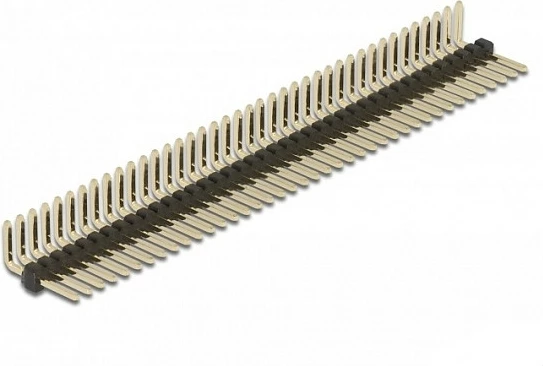 Pin header DeLOCK 40-pin, 1.27mm, 1-rresht, i përkulur, paketë 5 copë, zi/metalik