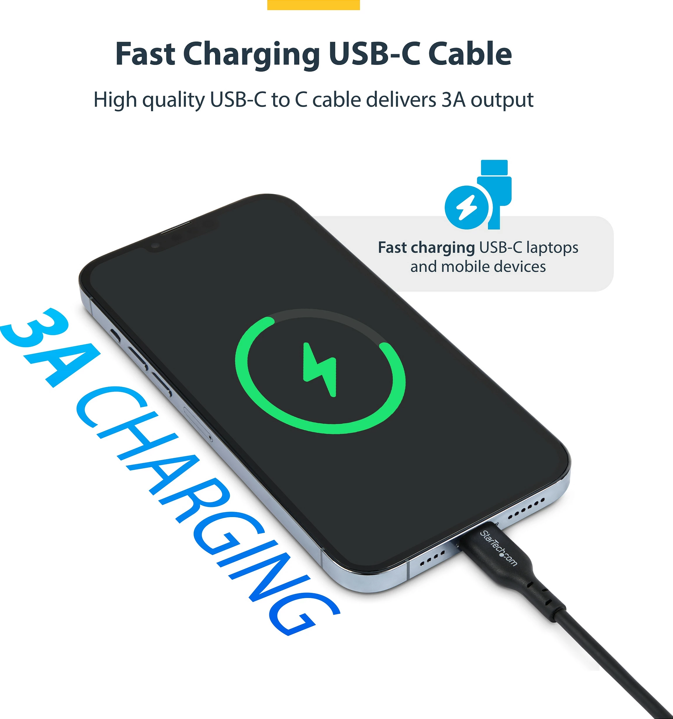 Kabllo USB-C StarTech, USB-C në USB-C, 3m, 60W PD, e zezë