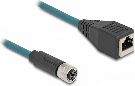 Kabllo adapter DeLOCK M12 X-coded 8-pin femër në RJ45 femër, 0.5 m, blu/turkeze