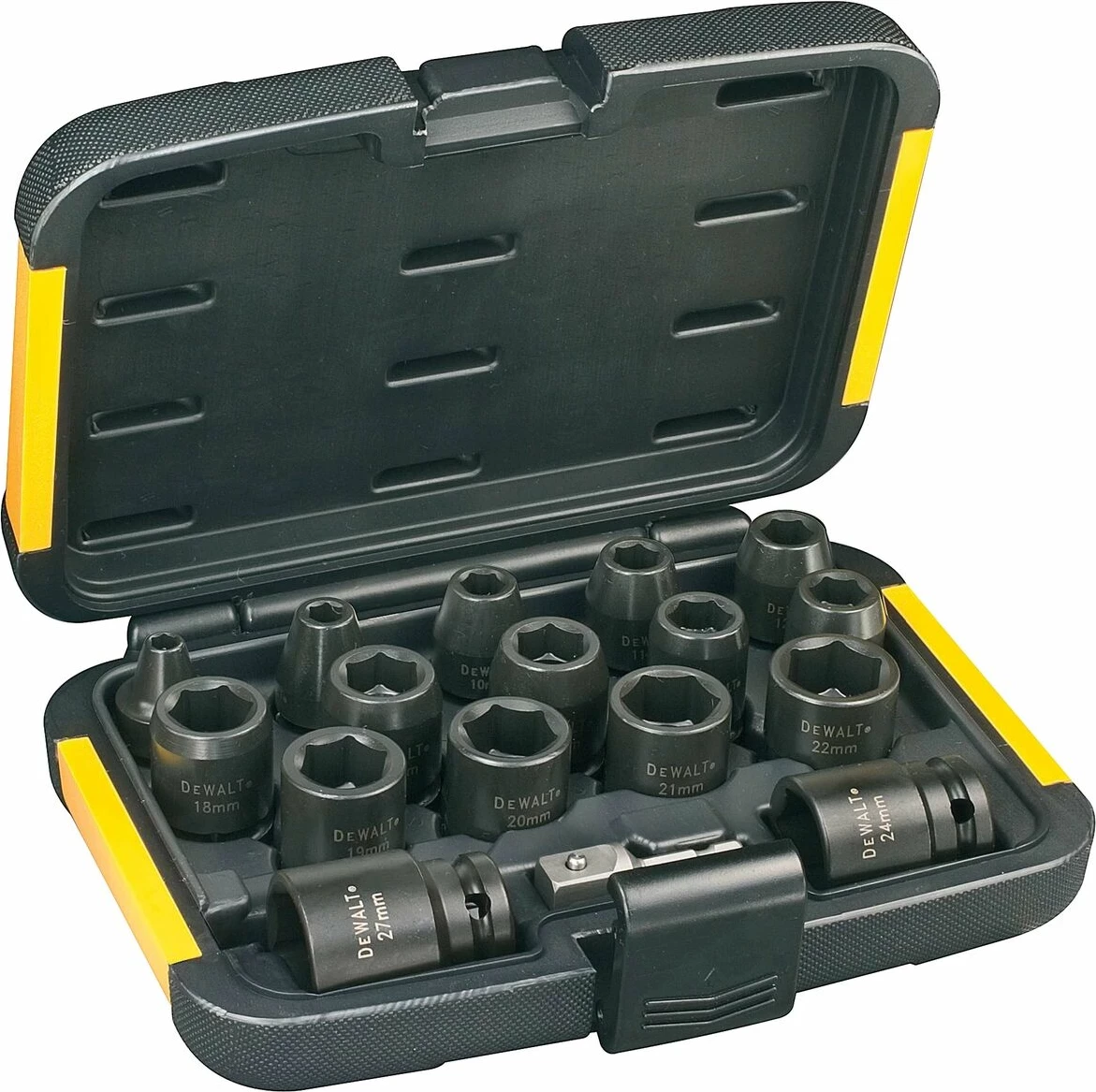 Set nasadash goditëse DeWalt DT7506 6-27 mm, adaptor 1/4" në 1/2", 17 copë