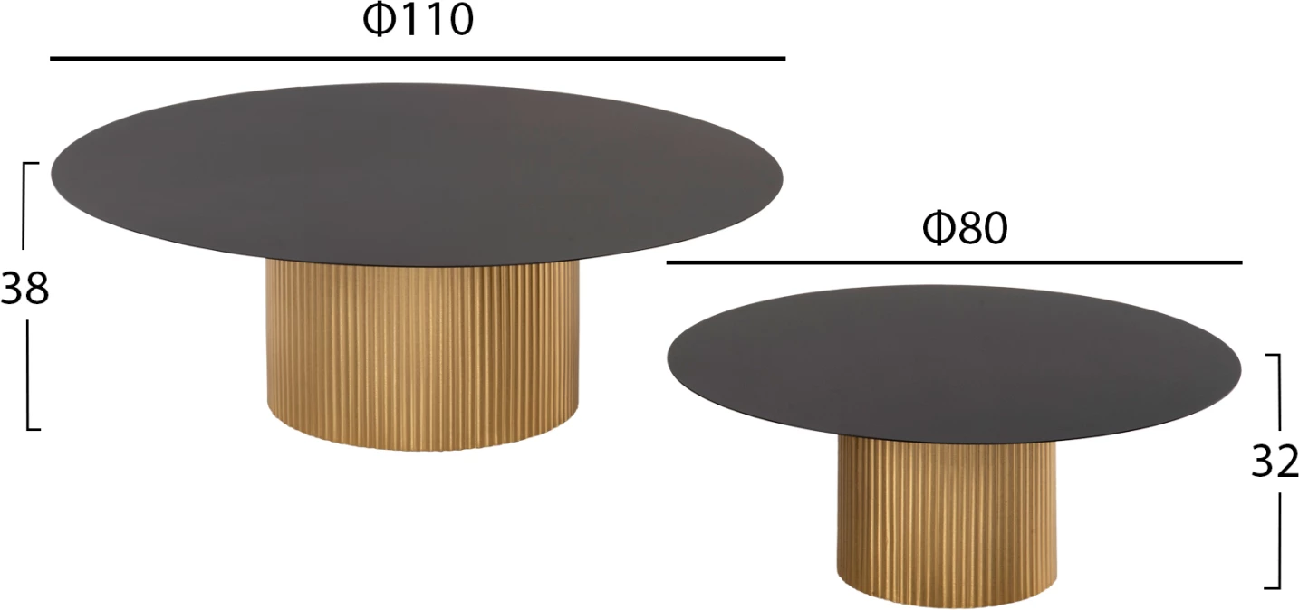 Tavolina kafeje 2 copë CLAD FH11916 metalike në ngjyrë ari-zi, Φ110x38H & Φ80x32H cm