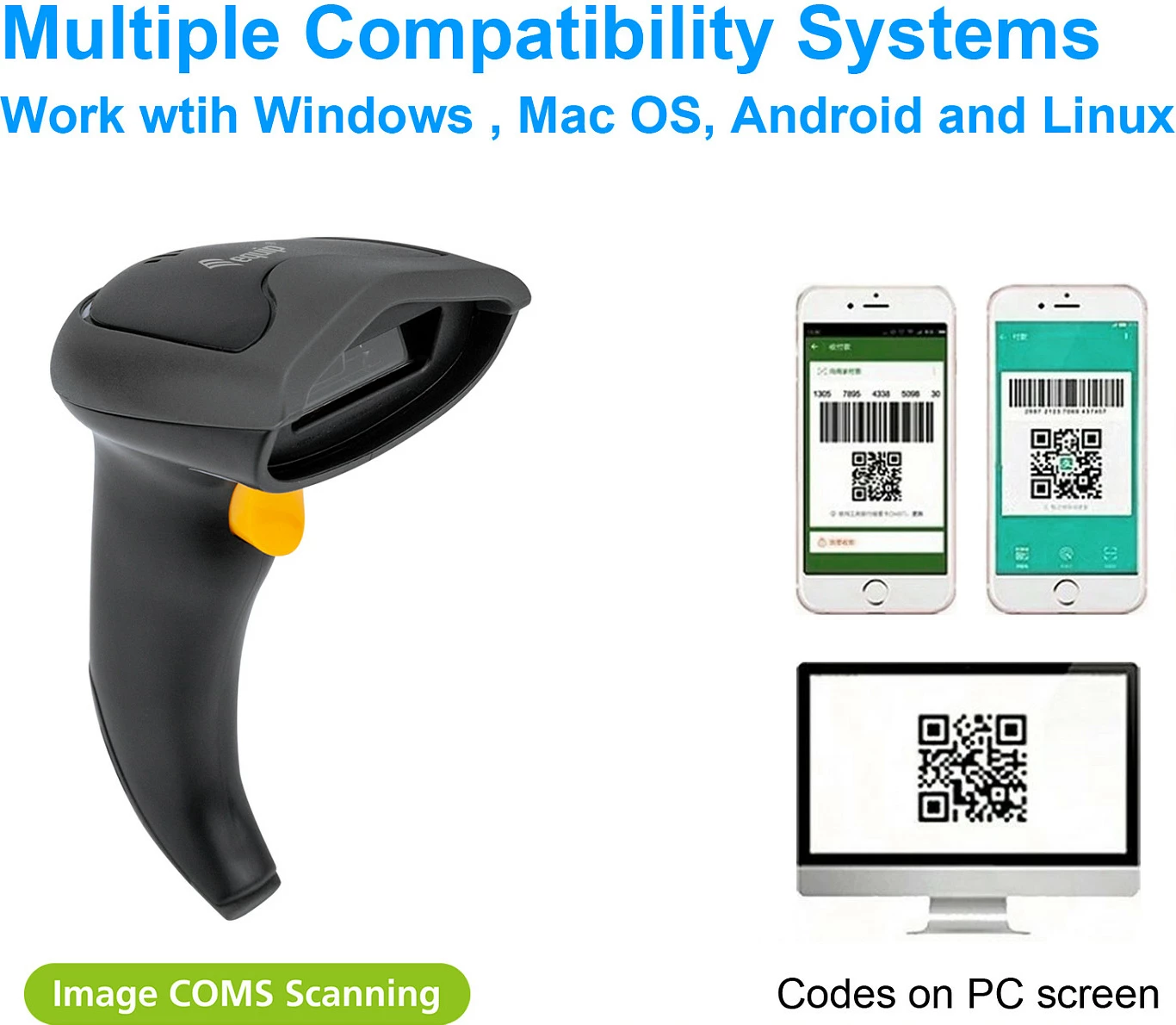 Skaner barkodi 2D EQUIP, laser wireless 2.4GHz + Bluetooth, me USB dongle, i zi 8