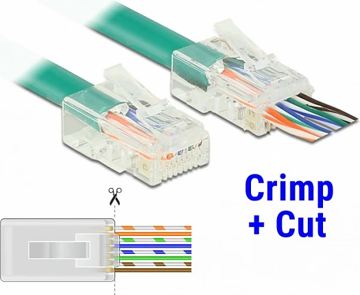 Steker RJ45 DeLOCK Crimp+Cut Cat6 UTP, 20 copë, transparent