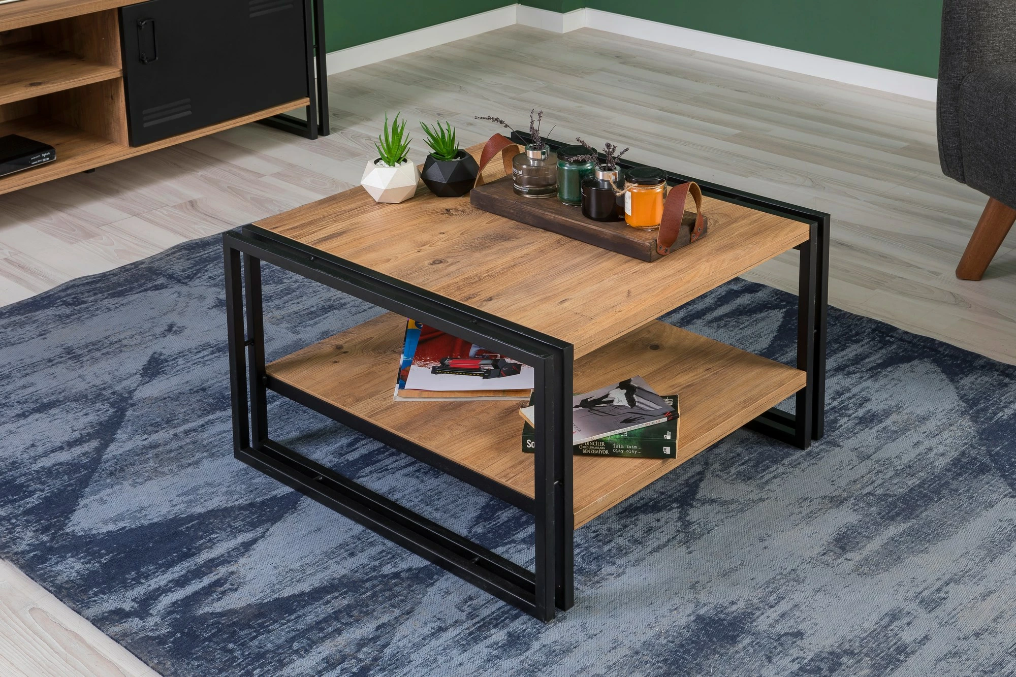 Set mobiljesh për dhomë dite, Skye Decor, Cosmo Takım 24, ngjyrë Atlantic Pine dhe e zezë