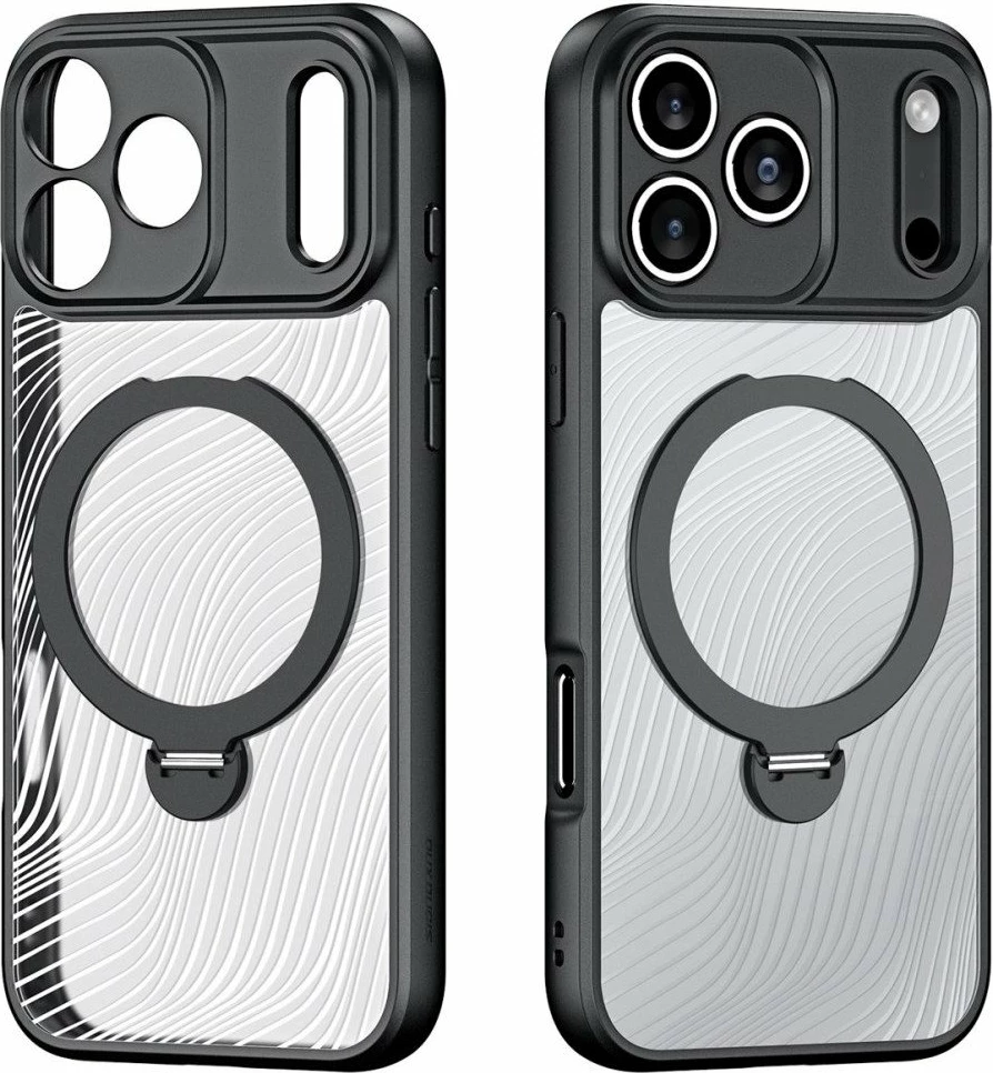 Mbështjellës DUXDUCIS Aimo Mag për iPhone 17 Pro, unazë magnetike me stand, karikim wireless, TPU/PC, i zi