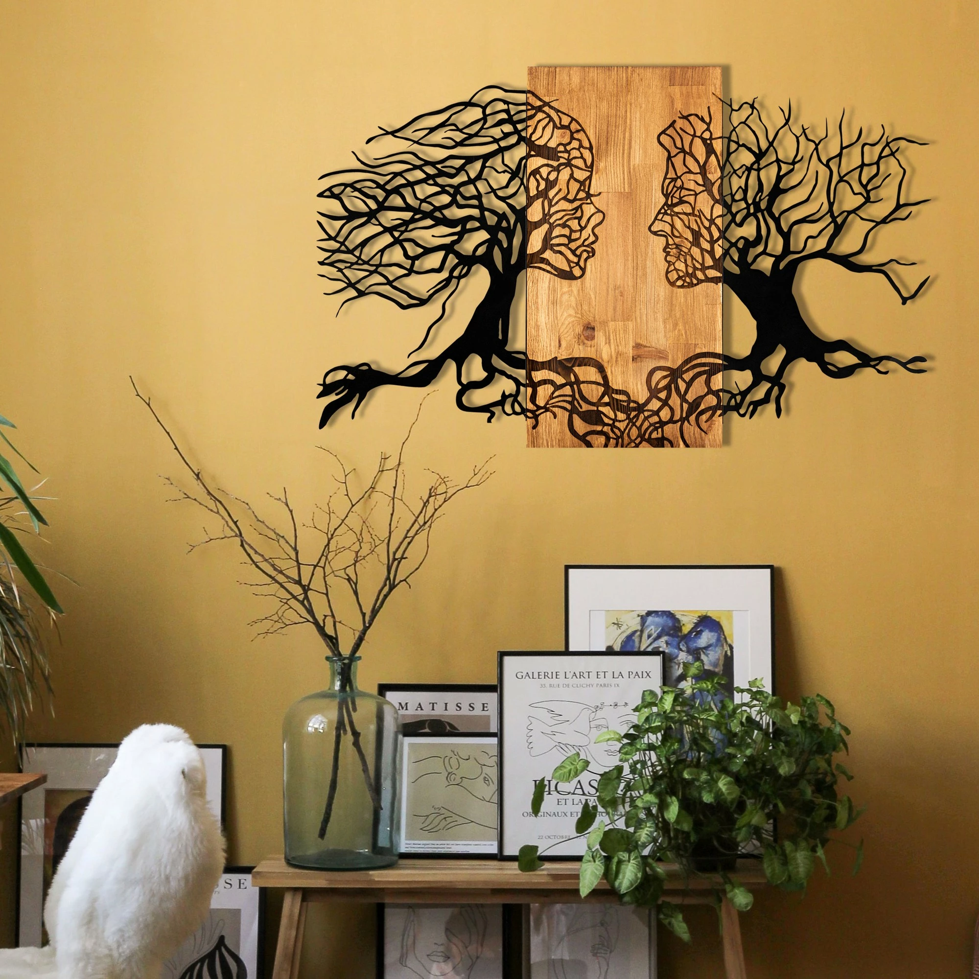 Aksesor dekorativ për mur, dru dhe metal, Wallity Tutku, ngjyrë e zezë dhe arre, 92x58cm