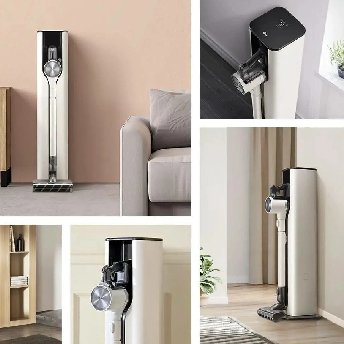 Fshesë me korrent vertikale pa kabllo, LG, A9T-PRIME1C CordZero All-in-One Tower, 2.5L, 260W, Wi‑Fi, deri 120 min, bezhë