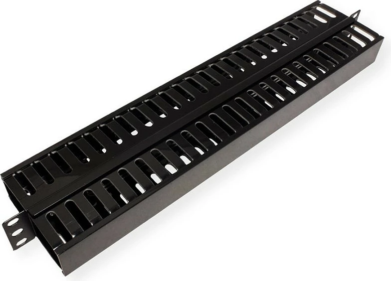 Kanal kabllosh VALUE 19" 1U, panel frontal për rack, i zi