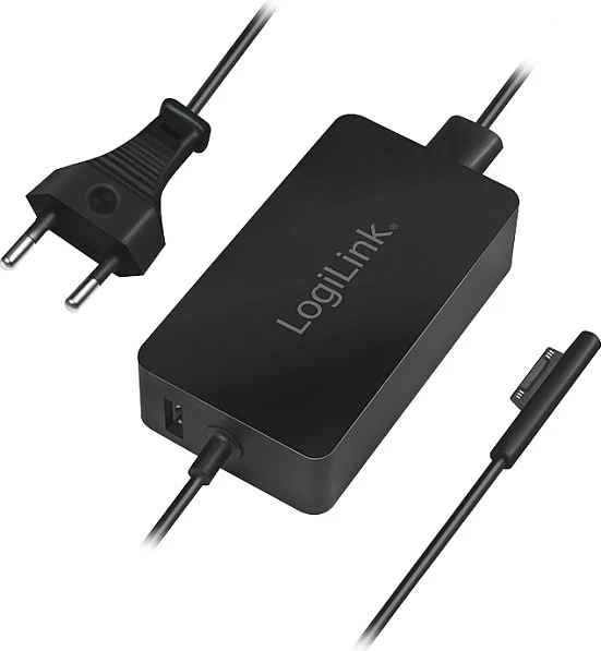 Adapter karikues LogiLink për Surface Book, 44W, me portë USB, i zi