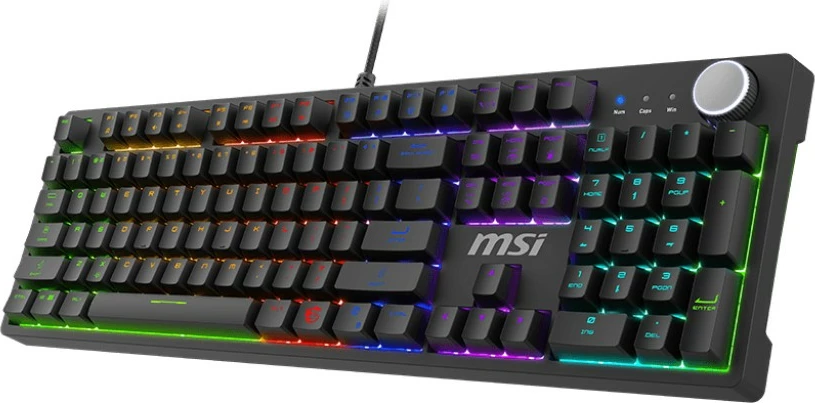 Tastierë mekanike MSI FORGE GK320, switche Red hot‑swappable, USB, QWERTY US, ndriçim RGB, e zezë, me keycaps shtesë